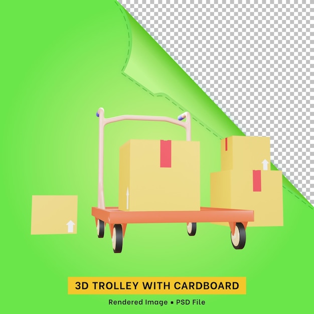 Trolley 3d icon with cardboard for digital content
