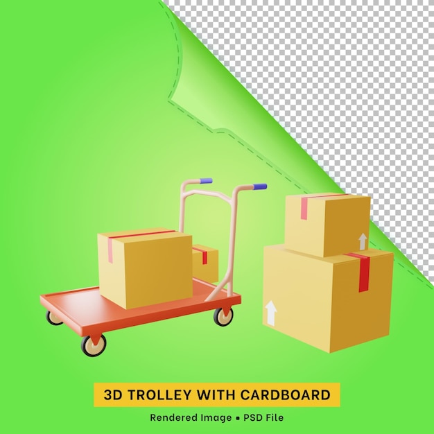 PSD trolley 3d icon with cardboard for digital content