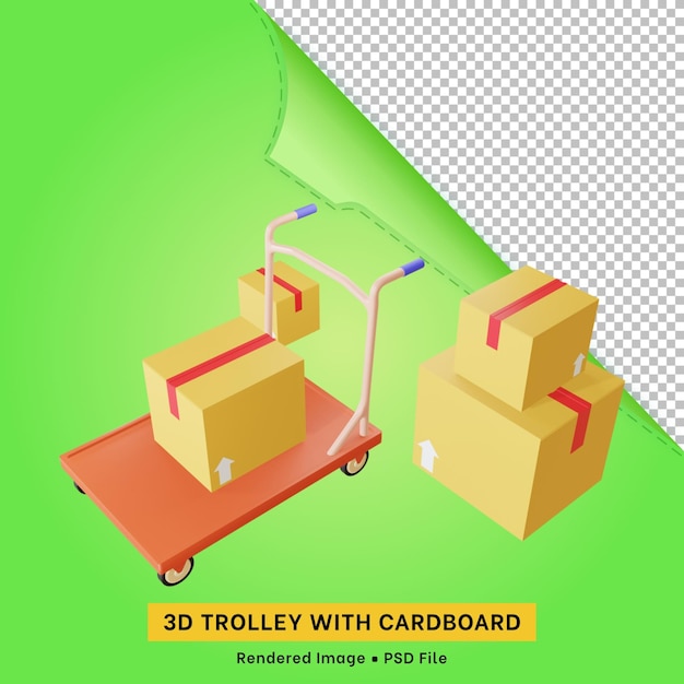 PSD trolley 3d icon with cardboard for digital content