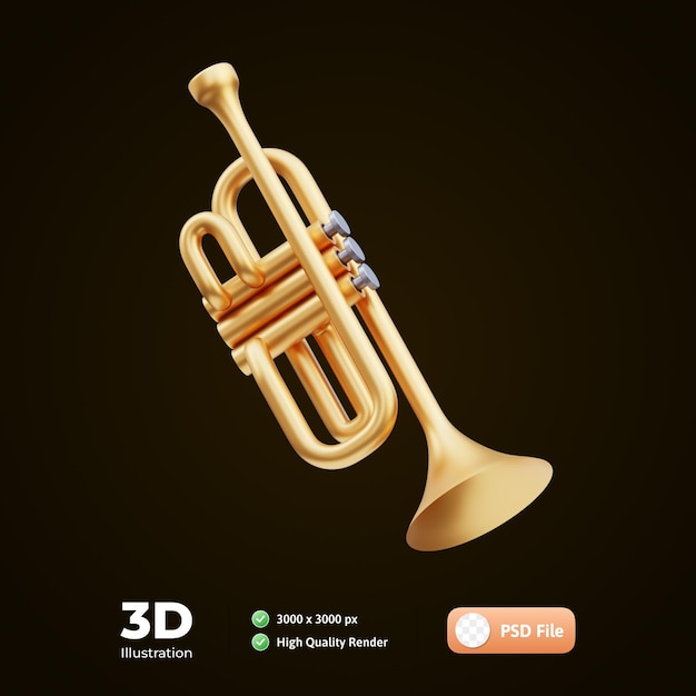 PSD trompet muziek tools 3d illustratie