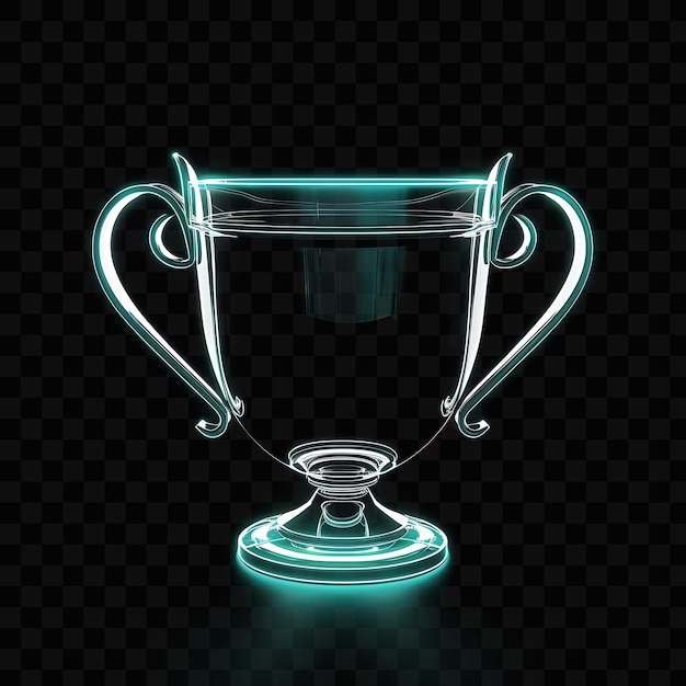 PSD trophy cup 3d icon with handles made with translucent glass psd y2k glowing neon web logo design
