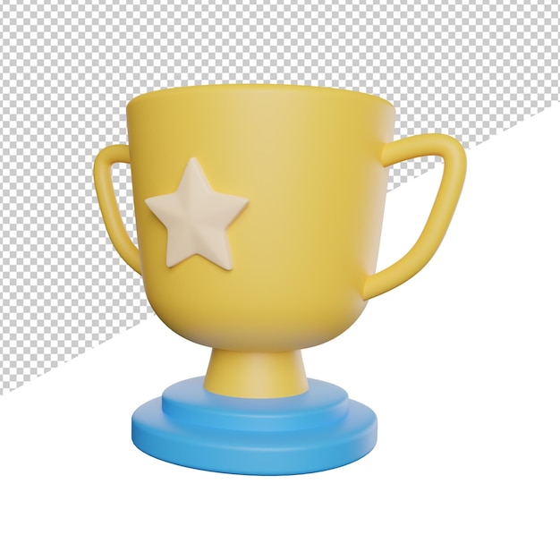 Trophy cup champions side view 3d rendering icon illustration on transparent background