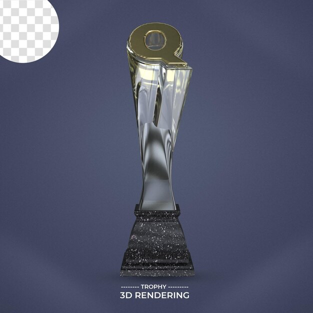 Trophy with letter 3d rendering transparent background