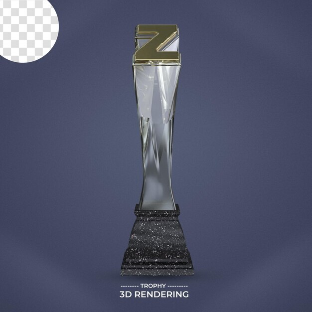 PSD trophy with letter 3d rendering transparent background