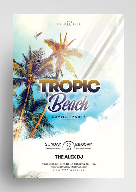 PSD progettazione del volantino per l'evento tropic beach party