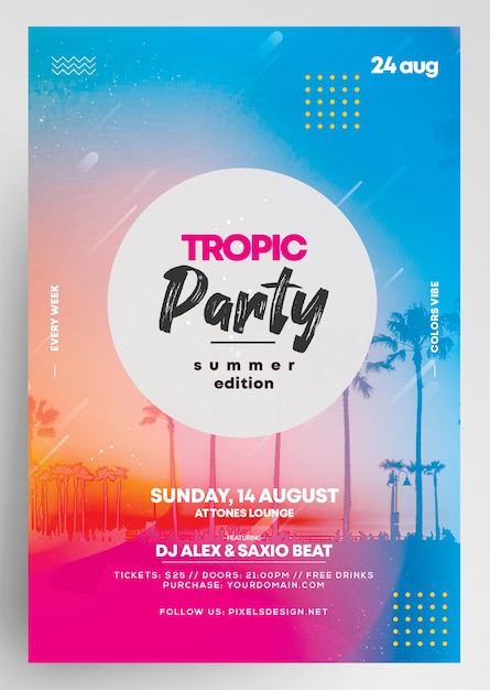 PSD tropic party colorful summer event flyer template