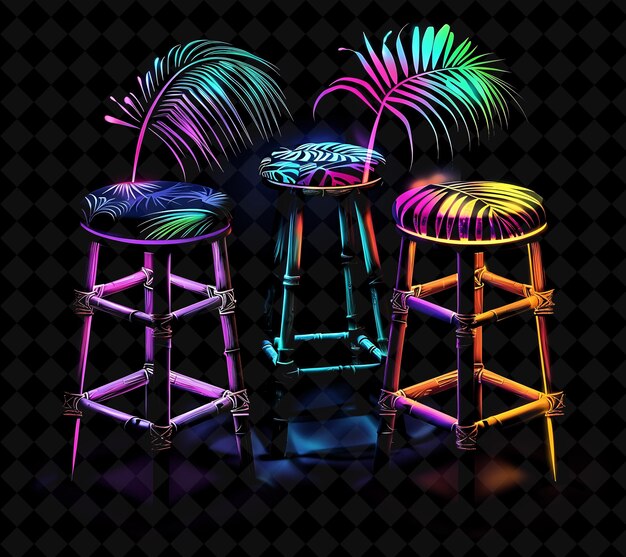 Tropical Bar Stools 8 Bit Pixel met Palm Leaf Designs en B PNG Unique Y2K Design Collection