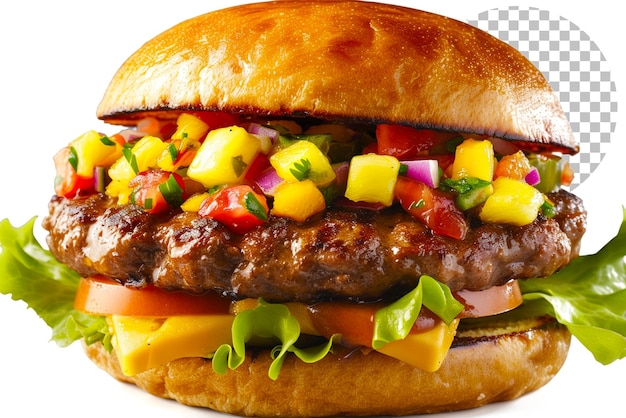 Tropical blaze burger een burger ablaze met tropische smaken op een doorzichtige achtergrond