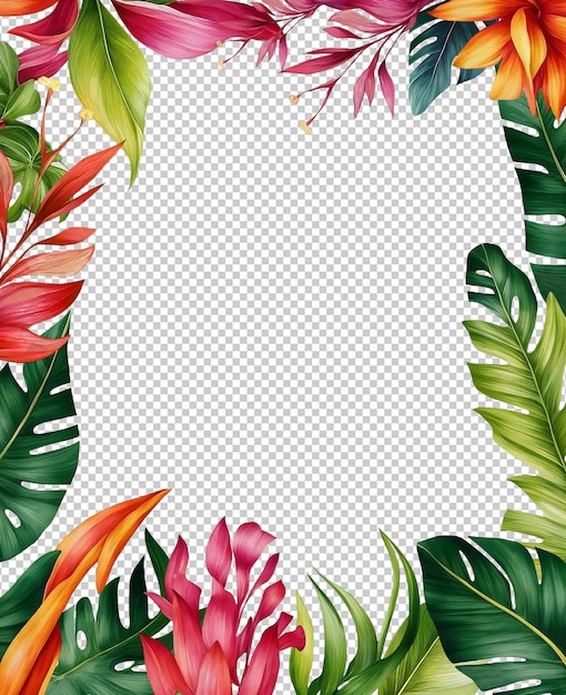 PSD tropical botanical motifs colorful border