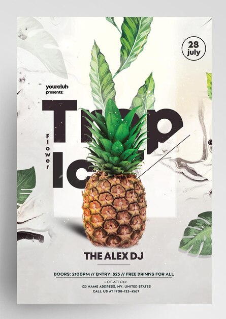 Tropical club party event flyer design