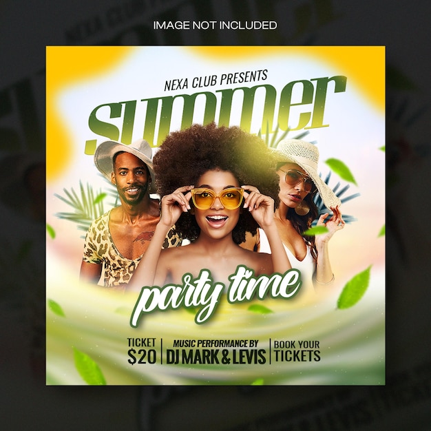 PSD tropical club party flyer social media post and web banner template