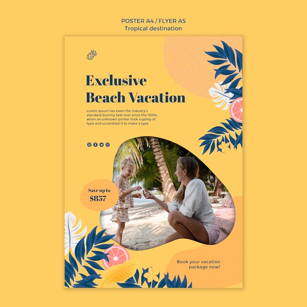 PSD tropical destination poster template design