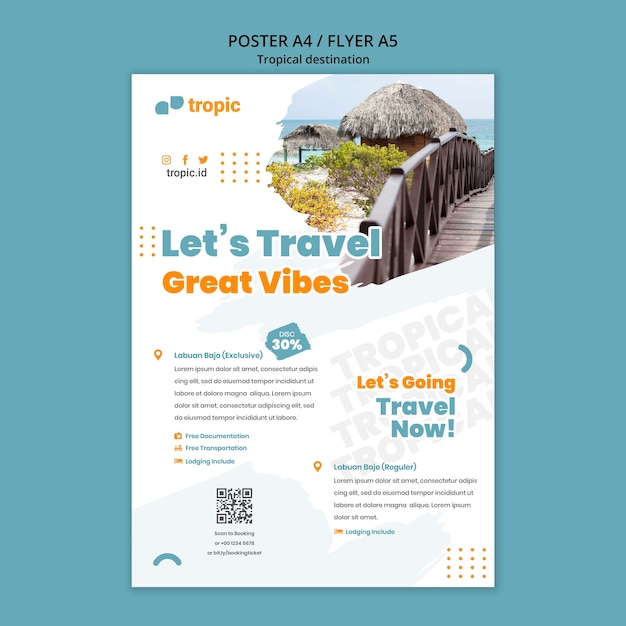 Tropical destination travel vertical poster template
