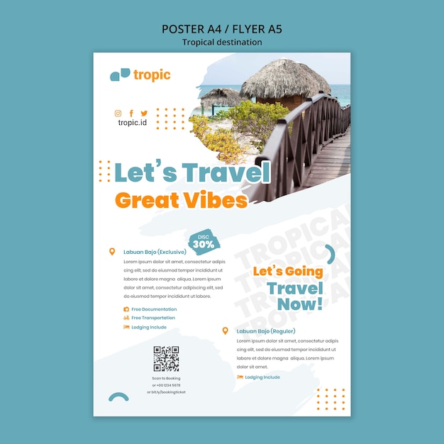 PSD tropical destination travel vertical poster template