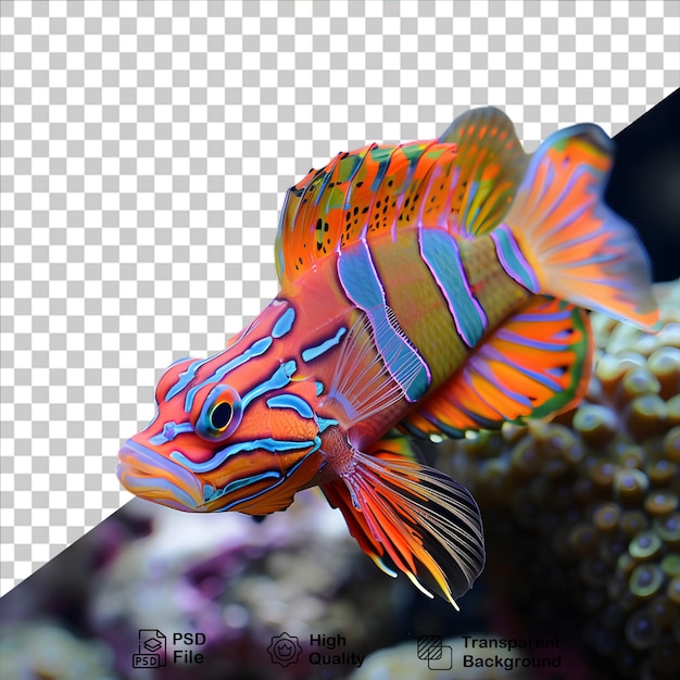 PSD 투명한 배경에 산호초가 고립된 열대 물고기