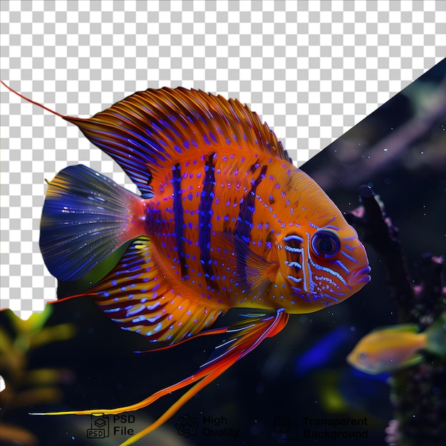 PSD tropical fish with reef isolated on transparent background