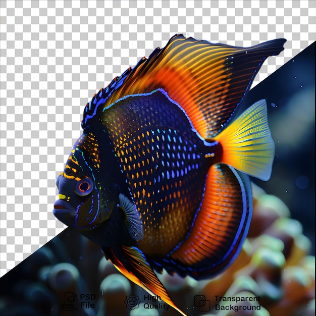 PSD tropical fish with reef isolated on transparent background