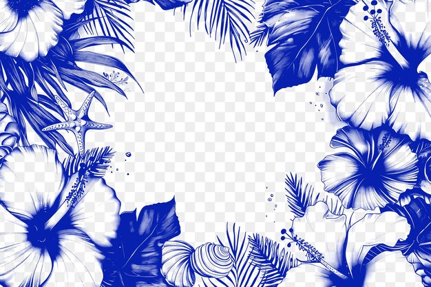 PSD tropical flowers and leaves on a blue background