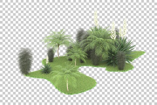 Tropical forest isolated on transparent background 3d rendering illustration