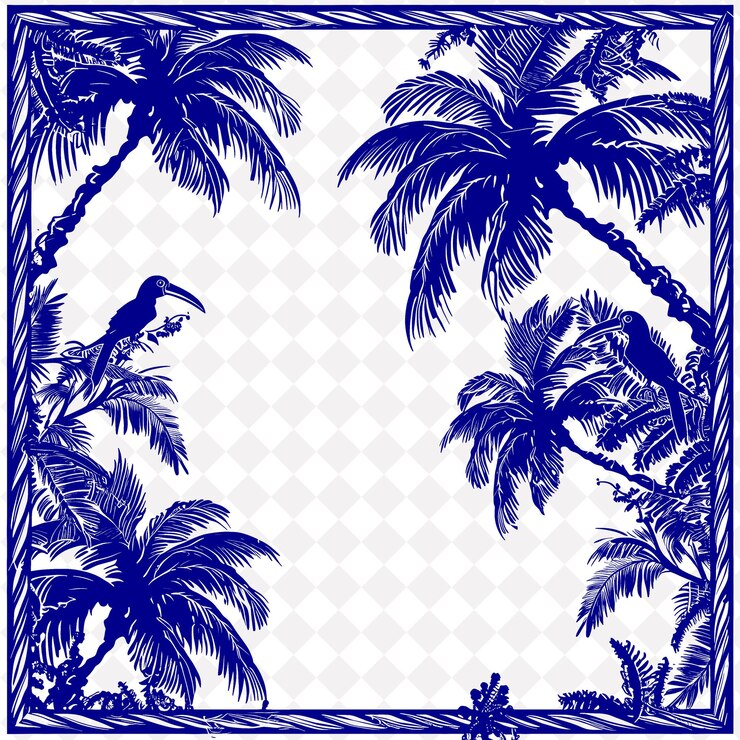PSD tropical frame border z palmami i egzotycznymi ptakami textu creative png abstract designs