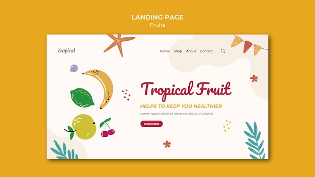 PSD tropical fruits landing page