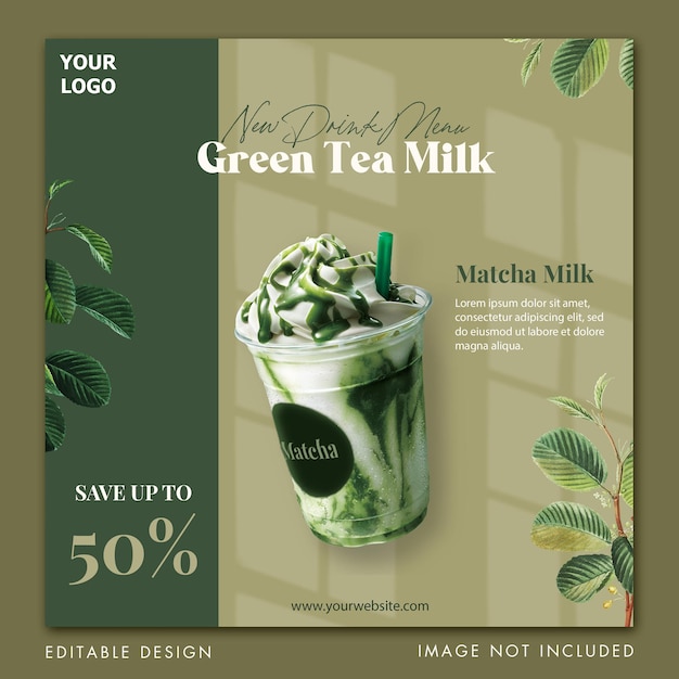 Tropical Green Summer Caffe Drink Menu Social Media Feed Post Banner