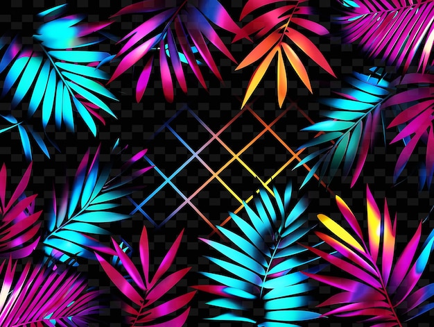 Tropical inspired trellises pixel art met palmbladeren met behulp van creatieve textuur y2k neon item designs