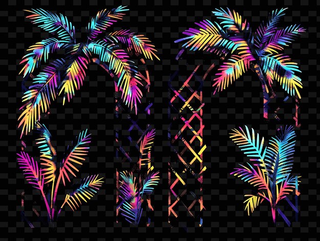 PSD tropical inspired trellises pixel art met palmbladeren met behulp van creatieve textuur y2k neon item designs