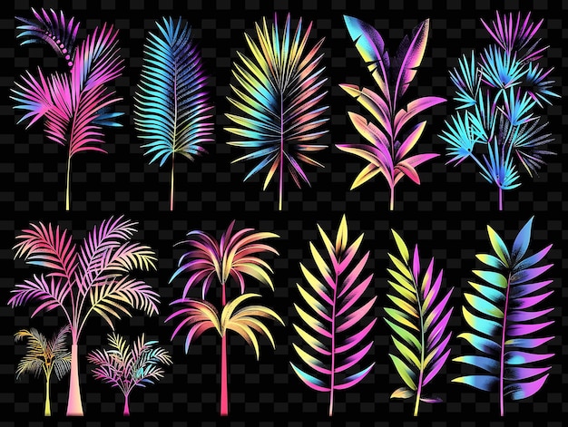 PSD tropical inspired trellises pixel art z liśćmi palm używając kreatywnej tekstury y2k neon item designs