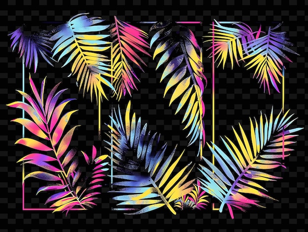 PSD tropical inspired trellises pixel art z liśćmi palm używając kreatywnej tekstury y2k neon item designs