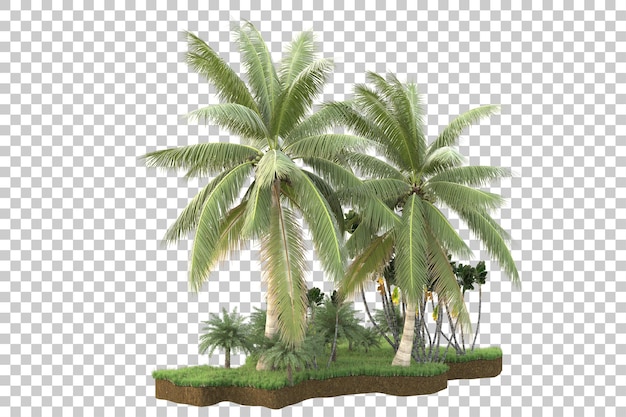 Tropical island isolated on transparent background 3d rendering illustration