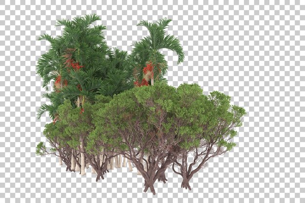 Isola tropicale con palme su sfondo trasparente. rendering 3d - illustrazione