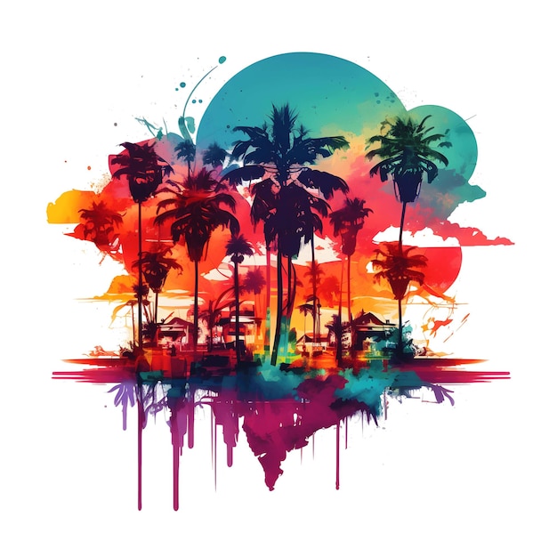 Tropical landscape pod beach colorful 4096px png transparent 300dpi for tshirt clipart frame