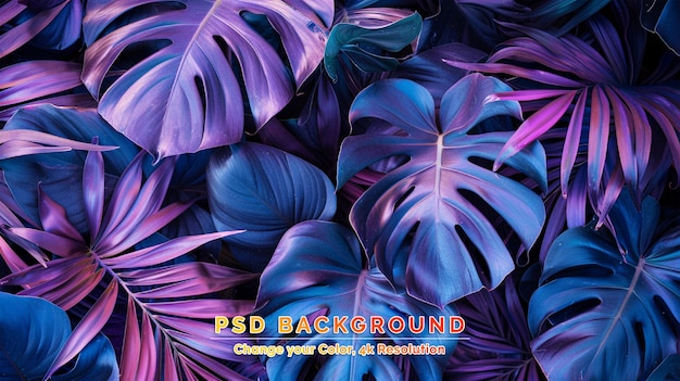 PSD tropical leaf background purple blue toned