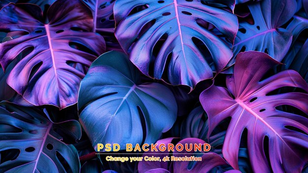 PSD tropical leaf background purple blue toned