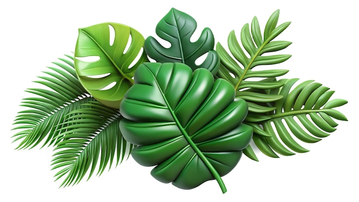 PSD tropical leaves palm branch realistic composition with image of green leaf pile isolated