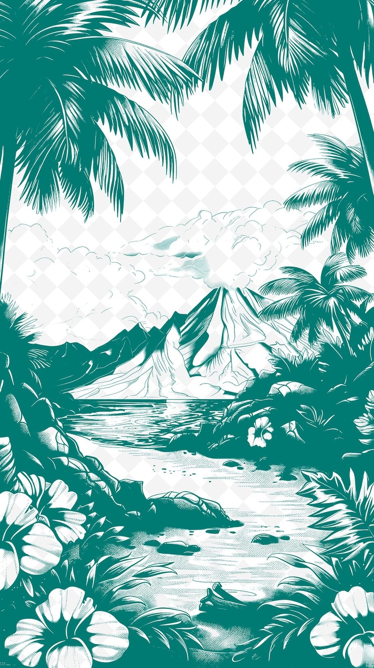 PSD a tropical paradise with palm trees in the background