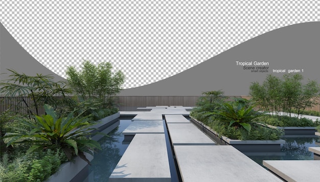 PSD tropical plant and tree gardens with concrete pavements