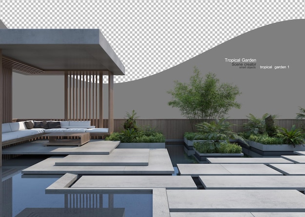 PSD tropical plant and tree gardens with concrete pavements