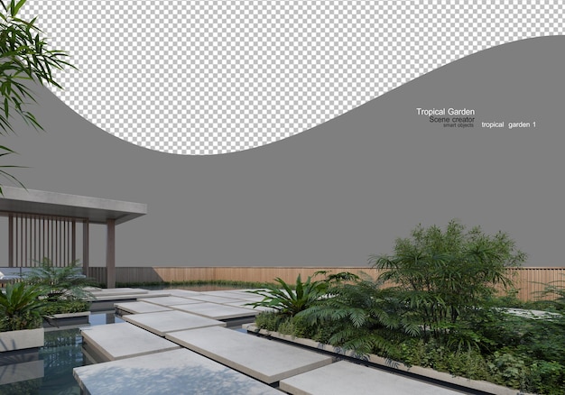 PSD tropical plant and tree gardens with concrete pavements