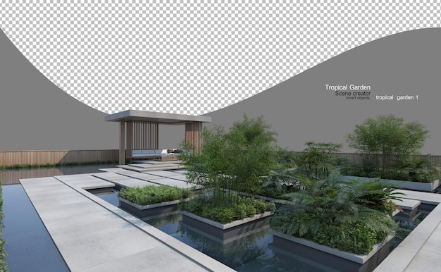 PSD tropical plant and tree gardens with concrete pavements