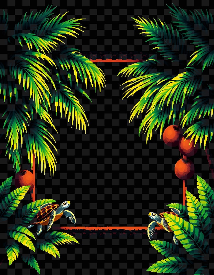 PSD パームの木とパロットの絵のフレームを備えた熱帯のシーン
