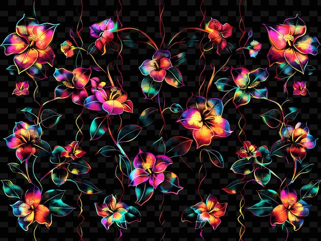 PSD tropical style trellises pixel art with exotic flowers using creative texture y2k neon item designs