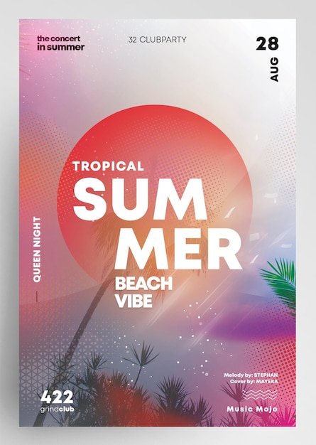 PSD tropical summer abstract party dj flyer