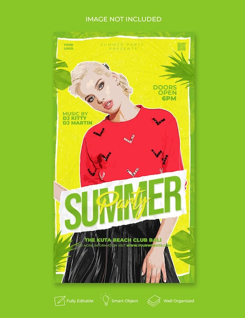 Tropical summer beach party flyer social media post web banner