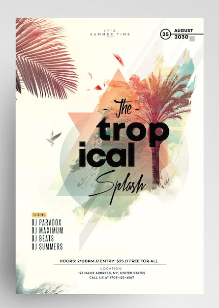 PSD tropical summer party flyer design