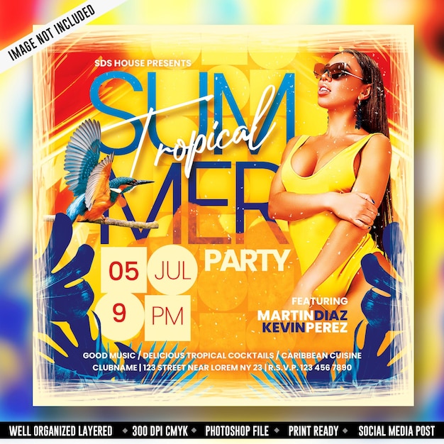 Tropical summer party flyer template