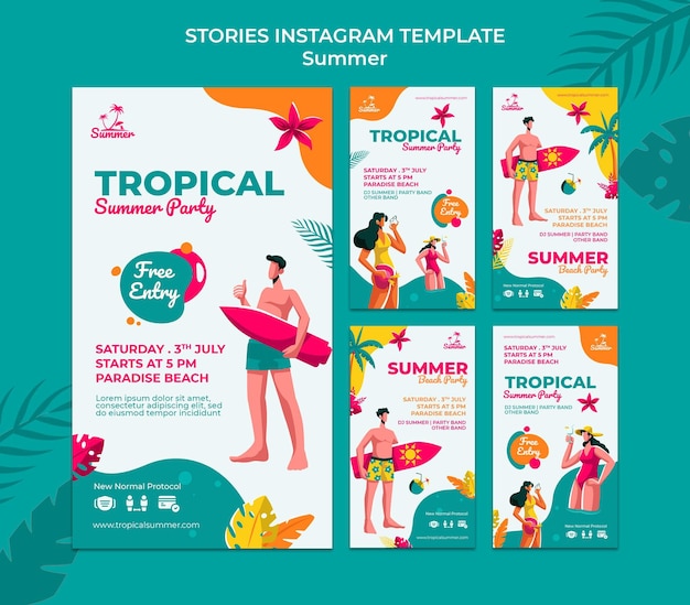 Storie di social media di feste estive tropicali