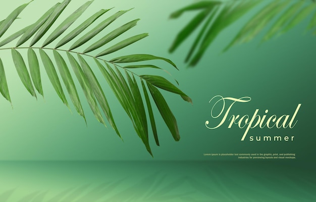 PSD tropical summer sale background of palm leaves on a green background