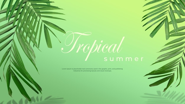 PSD tropical summer sale background of palm leaves on a green background